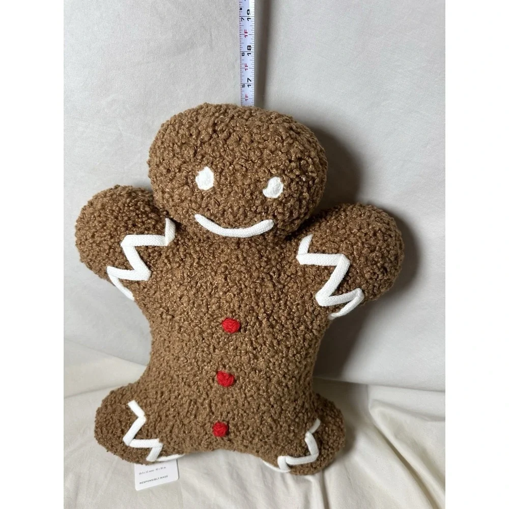 Pottery Barn Gingerbread Man Teddy Faux Fur Pillow 16.5